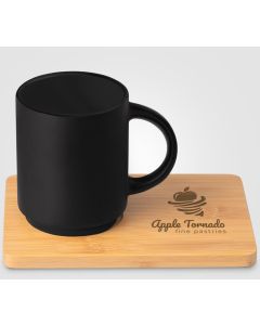 Café Duo Keramiktasse & Bambusbrett-Set, 325 ml - inkl. Werbedruck