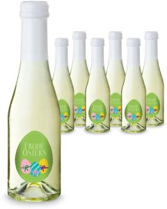 Oster-Piccolo - 6 x Secco Piccolo 0,2 l - Flasche klar, Kapsel weiß