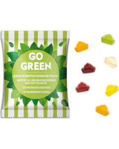 Fruchtgummi Standardform im nachhaltigen Werbetütchen, 15 g - Füllvariante nach Wahl - inkl. Werbedruck