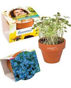 Logo-Töpfchen Komplettbanderole - Samen nach Wahl - inkl. Werbedruck