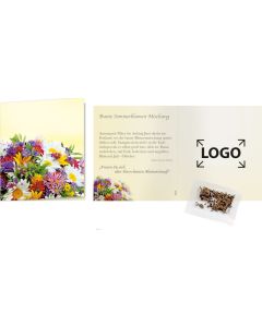Klappkärtchen 7 x 8 cm - Samen nach Wahl - inkl. 1-4 c Logo-Digitaldruck
