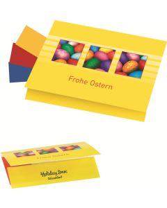 Klappkärtchen Eierfärberei 90 x 60 mm, 3 Farben sortiert - inkl. 1-4 c Logo-Digitaldruck